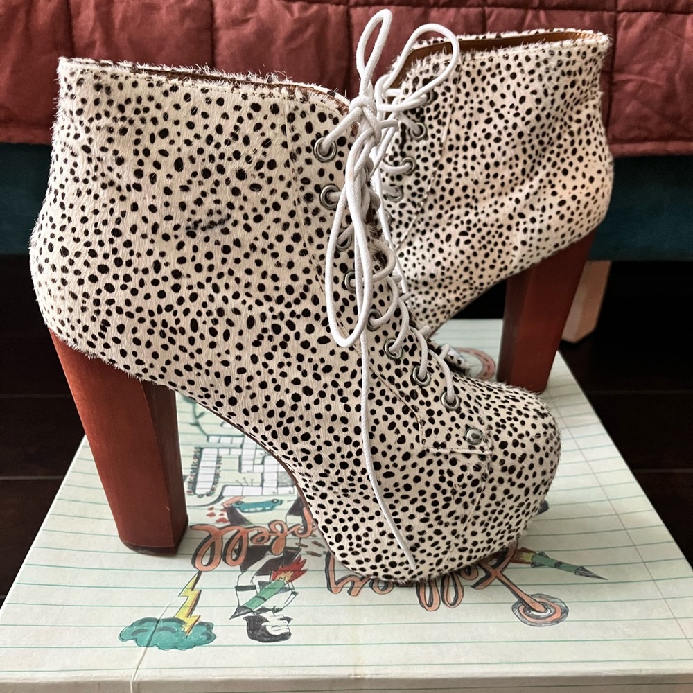 Jeffrey Campbell Black/White Jaguar Fur Lita Shoe